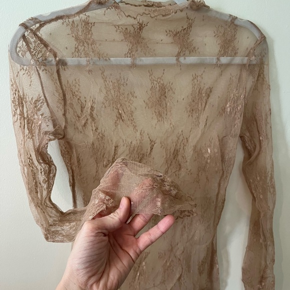 Elegant Sheer Lace Top - Tan - Picture 3 of 3